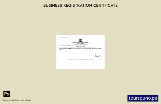 listo para imprimir plantilla de plantilla de certificado de registro de Kenia e